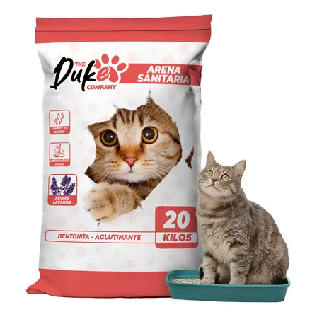 Arena Sanitaria de Bentonita Aglutinante The Duke Company para Gatos con Aroma a Lavanda, 20 kg