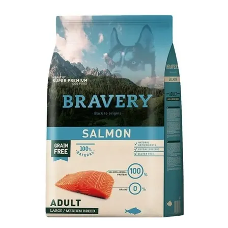 Alimento Bravery Salmón Perro Adulto Raza Mediana y Grande 12 Kg