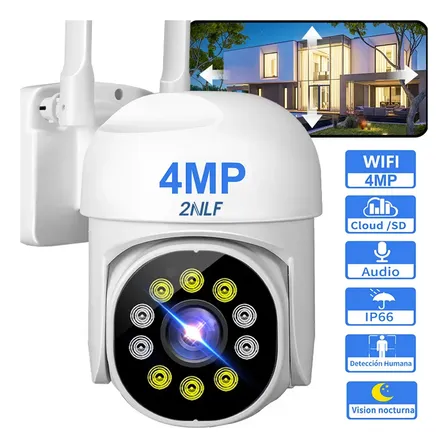 2nlf 4MP Cámara De Seguridad Exterior Wifi ip 360 PTZ vigilancia Impermeable HD Color Blanco