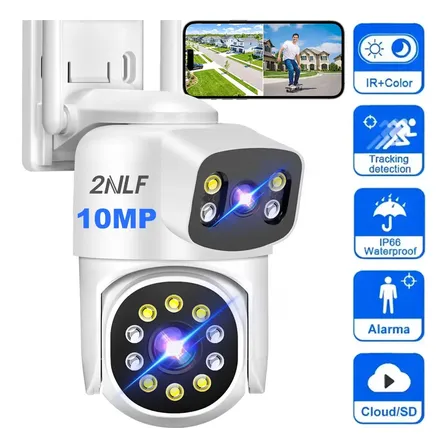2NLF 10MP Cámara De Seguridad Exterior Wifi ip 360° vigilancia Dual Lente IP66 Conversación Bidireccional Seguimiento de Movimiento Alarma Móvil Visión Nocturna